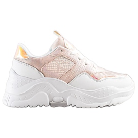 Weide Eco Leather Snake Print Sneakers hvid lyserød