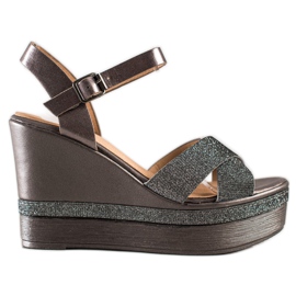 Weide Sandaler med glitterkile flerfarvet grå