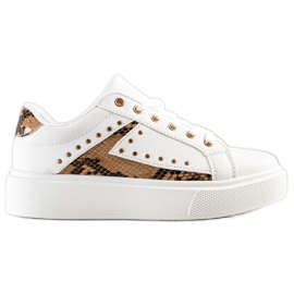 SHELOVET Hvide sneakers på platformen beige sort