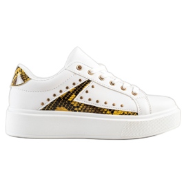 SHELOVET Hvide sneakers på platformen sort gul