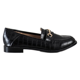 SHELOVET Elegante loafers med cubic zirconia sort
