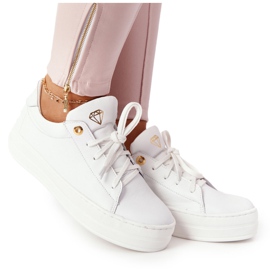 Kvinders lædersneakers på platformen Hvid Nicole 2645 gylden