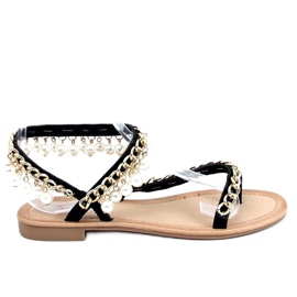Sorte flip-flops med perler JH186P Sort gylden