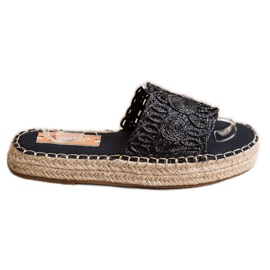 Seastar Espadrilles -flip -flops på en halmplatform sort