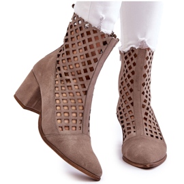 Ruskind støvletter på højhælede Nicole 2638 Cappuccino beige