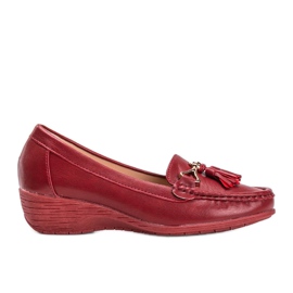 Burgundy øko-læder loafers på kile Anne rød