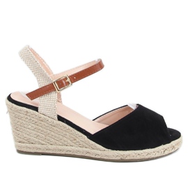 Sort espadrilles med åben tå 77-207 Sort beige brun