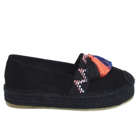 Sort 1735 Sort espadriller med frynser