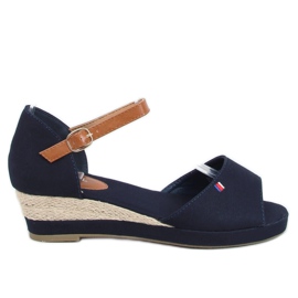 Tommy Sandaler på en lav hæl blå BL-362 Navy brun marine blå