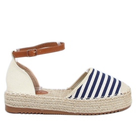 9R108 Blå stribede espadriller beige marine blå