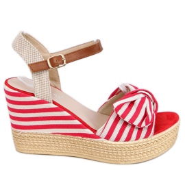 Rødstribede kile sandaler A89907 Rød beige brun