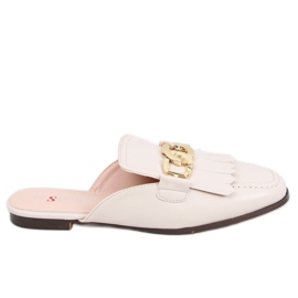 T501 Beige beige mocassin hjemmesko med kæde