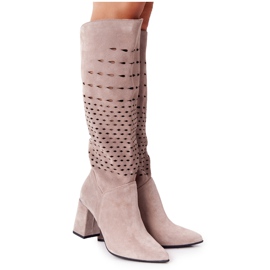 Lewski Shoes Wiosenne Ażurowe Kozaki Lewski Sko 2847 / B Beżowe beige