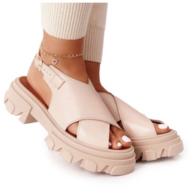 Lewski Shoes Lædersandaler på platformen Lewski-sko 3018-0 Beige