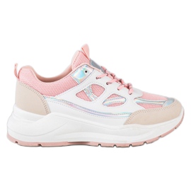 SHELOVET Stilfulde sneakers beige hvid lyserød sølv