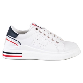 SHELOVET Eco læder sneakers hvid rød marine blå