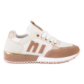 SHELOVET Sportssko med mesh beige hvid gylden