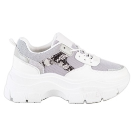 SHELOVET Stilfulde sneakers med glitter hvid sølv grå