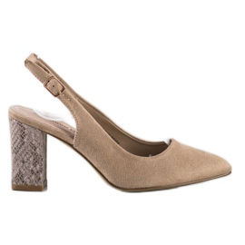 Goodin Ruskindpumps med overdækket hæl beige