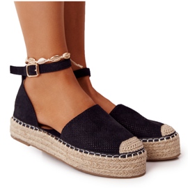 MSMG Espadrilles på halmplatformen sort Bali