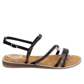 Sandaler med sorte kubiske zirkoner SM0023 Sort