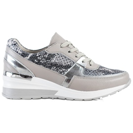 Goodin Grå læder snake print sneakers flerfarvet