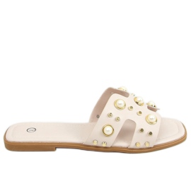 Beige hjemmesko med perler GQ33 Beige