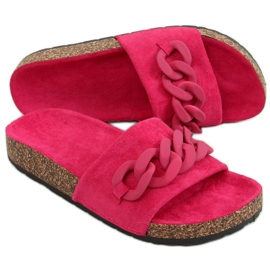 Fuchsia pink kork tøfler med en kæde DZ907 fersken lyserød
