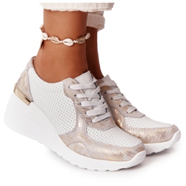 Læder Sneakers On Wedge S.Barski Hvid-Guld gylden