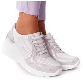 S.Barski Læder Wedge Sneakers S. Barki Hvid-Sølv