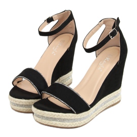 Sorte sandaler på en sort kile LL6351 Sort