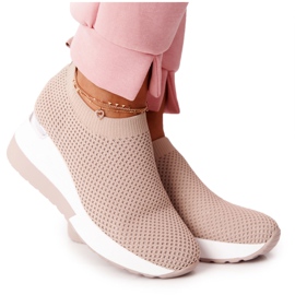 Openwork Sneakers Slip-On On Wedge Beige Harmony hvid