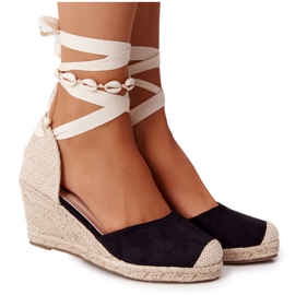 PG1 Sorte Nelly -bundne kile -sandaler med fletninger beige