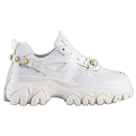 SHELOVET Hvide sneakers med perler