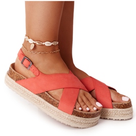 Sandaler på korkplatformen Big Star FF274A129 Koral beige rød
