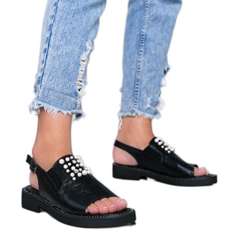 Sorte sandaler med perler Like A Woman