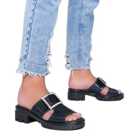 Blå skinnende flip -flops med Lizzy spænde