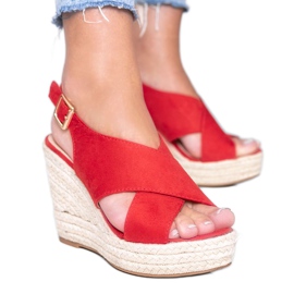 Røde espadriller på Summer Dream kilehæl