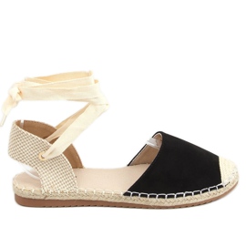 Sort Espadrilles bundet med en ankel H-107 Sort beige