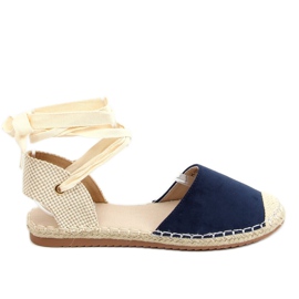 Espadrilles bundet med ankler, marineblå H-107 Blå beige marine blå