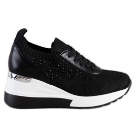 SHELOVET Wedge sneakers med krystaller sort