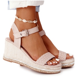 PG1 Beige Scilla Wedge Sandaler med pailletter