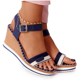 PG1 Marineblå sandaler med tropiske kiler beige brun