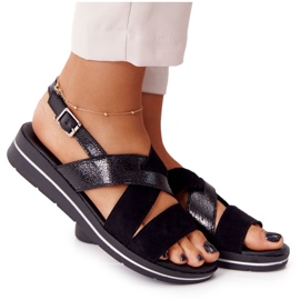 Sandaler i ruskind Sergio Leone SK039 sort og sølv