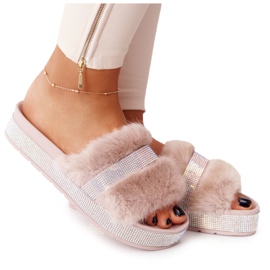 PS1 Hjemmesko på platformen med pels og cubic zirconia Beige Impress