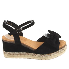 Sort Espadrilles på en kile med en sløjfe YL92 Sort