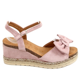 Espadriller på kiler med en sløjfe pink YL92 Pink lyserød