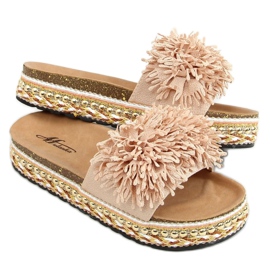 Beige 2260 Beige hjemmesko på den dekorerede sål