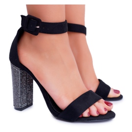 Sorte sandaler på en bar med Cubic Zirconia Lu Boo sølv