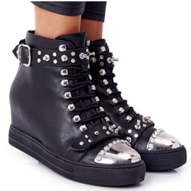 Sorte støvler på en kile med rhinestones Lu Boo
